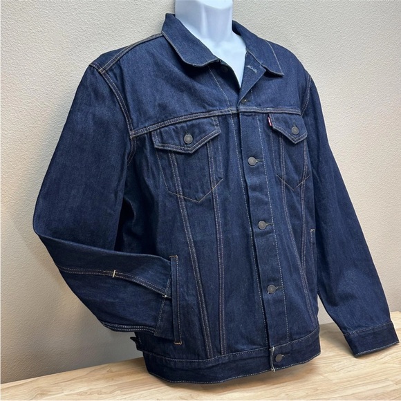 Levis Denim Jacket Dark Wash Trucker Classic Button Front Pockets - Picture 3 of 15